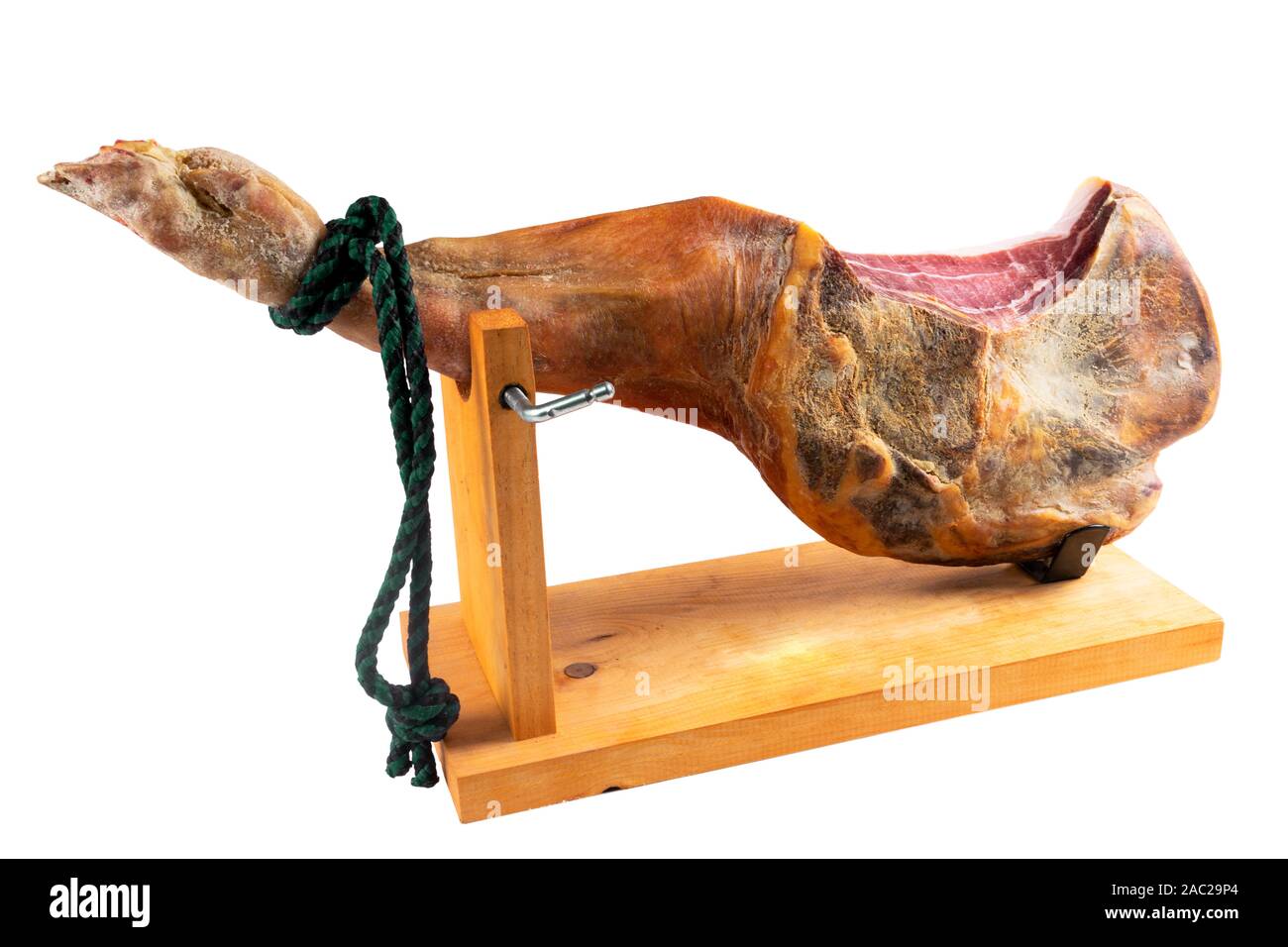 Jamon serrano. A Spanish ham isolated on white background. Traditional spanish jamon serrano leg
