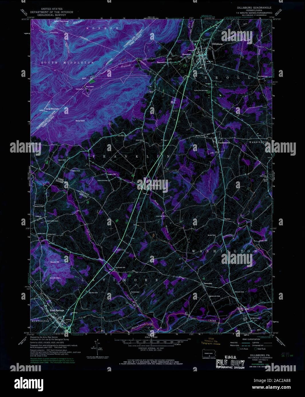 USGS TOPO Map Pennsylvania PA Dillsburg 170507 1952 24000 Inverted