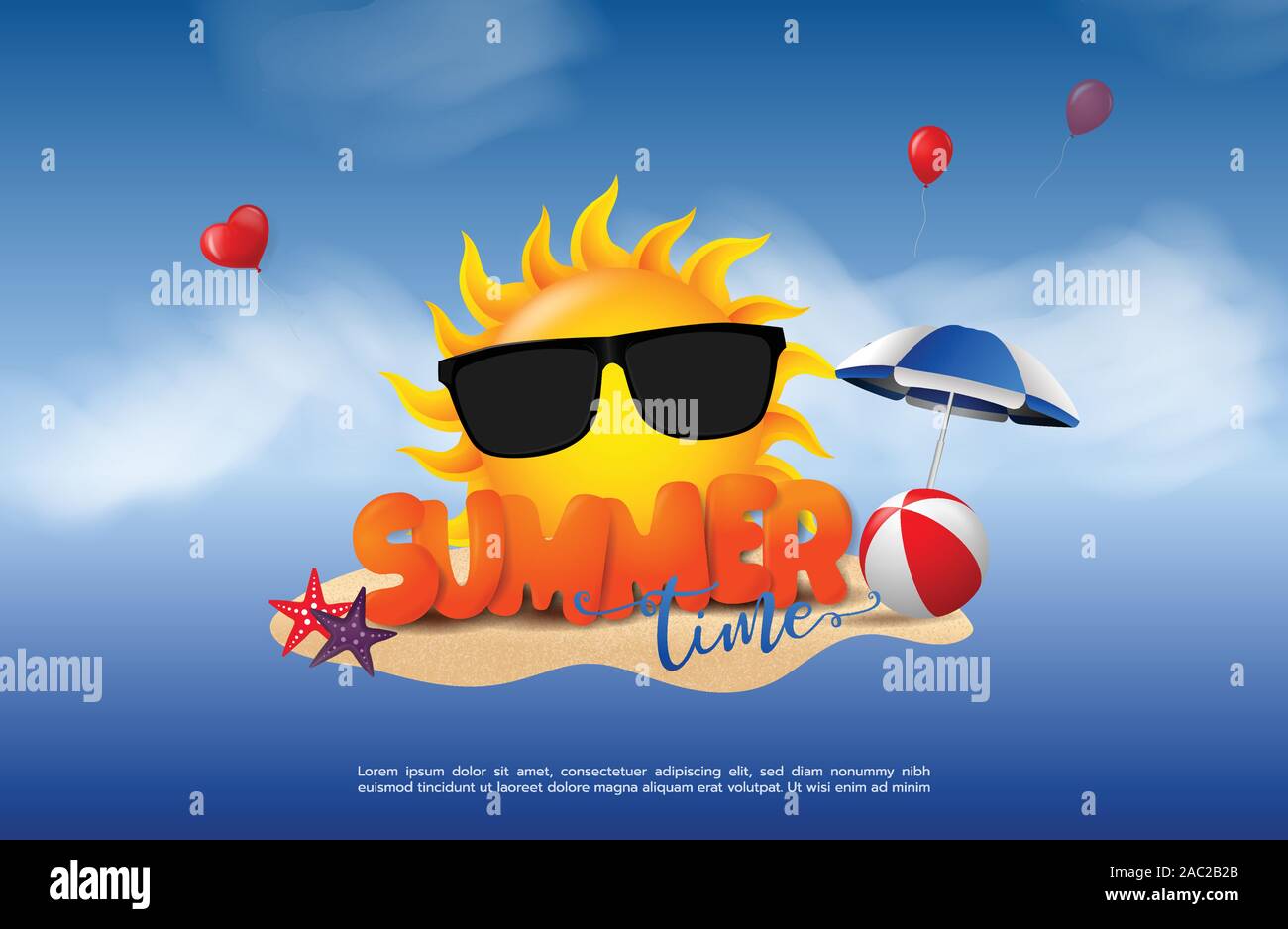 Summer time vector design concept of 3d text in beach island on blue ...
