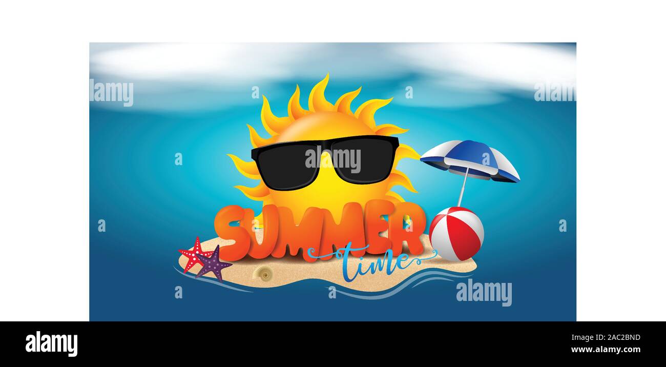 Summer time vector design concept of 3d text in beach island on blue ...