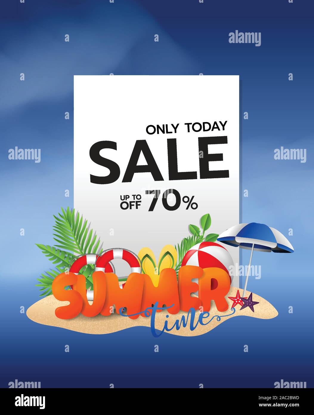 Summer time vector design concept of 3d text in beach island on blue ...