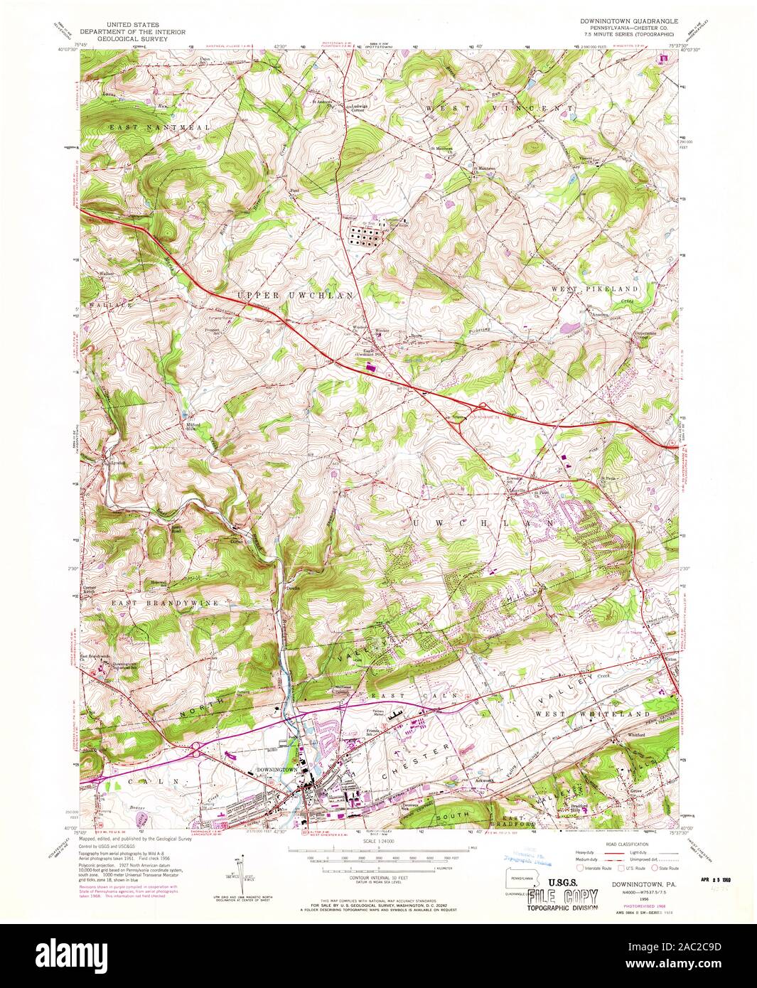 Usgs Topo Map Pennsylvania Pa Downingtown 170605 1956 24000 Restoration 2AC2C9D 