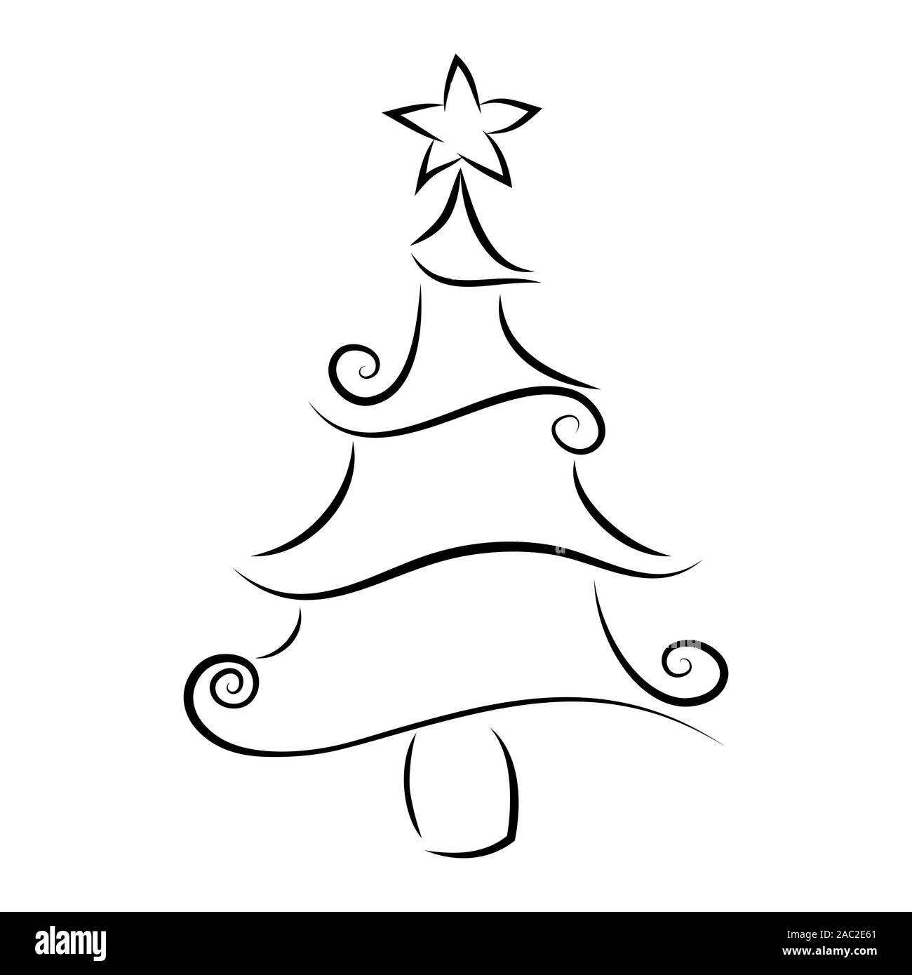 Christmas tree outline with a decorative element. decorated, curly line, abstract, isolated fir tree. Merry Christmas Happy New Year 2020 greeting car Stock Vector Image & Art - Alamy