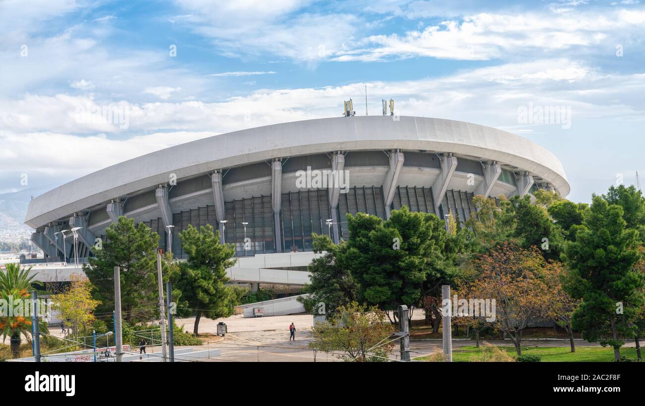 4th Nov 2019 - Athens, Greece. Peace and Friendship stadium multi-purpose indoor arena located in Piraeus, home to EuroLeague basketball team Olympiac Stock Photo