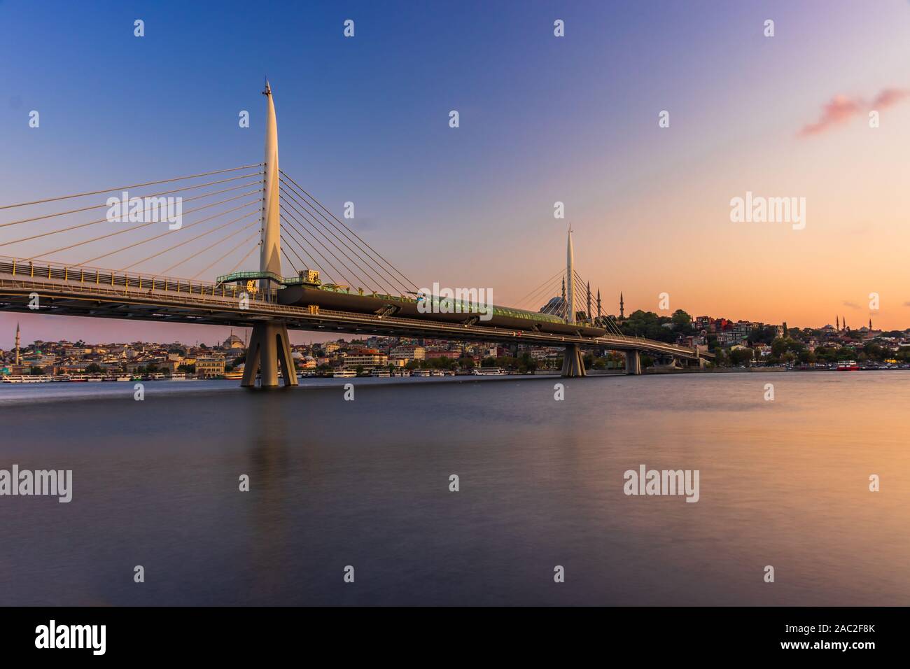 September 2019; Halic metro bridge, Golden horn, Istanbul, Turkey Stock Photo