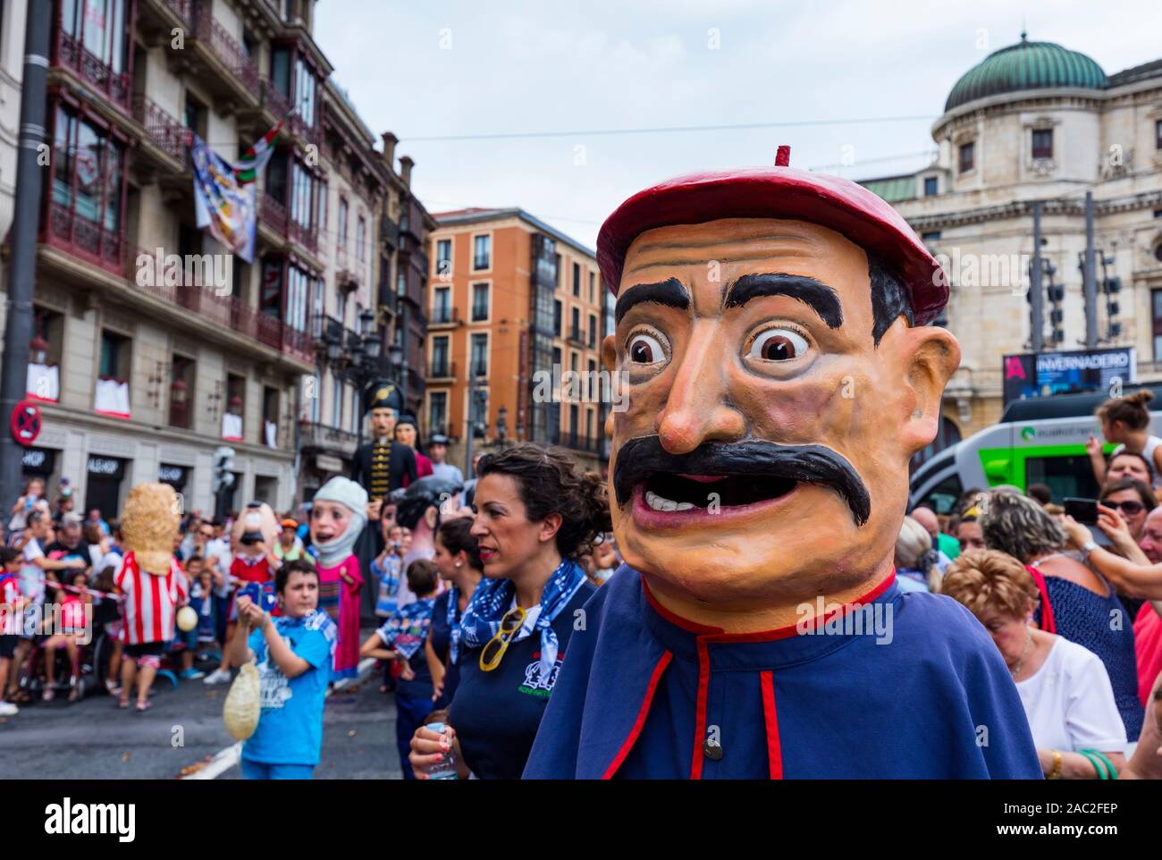 “Giants and Big-Heads”, Aste Nagusia (English: Great Week) the main festival of Bilbao, Bizkaia, Basque Country, Spain, Europe Stock Photo