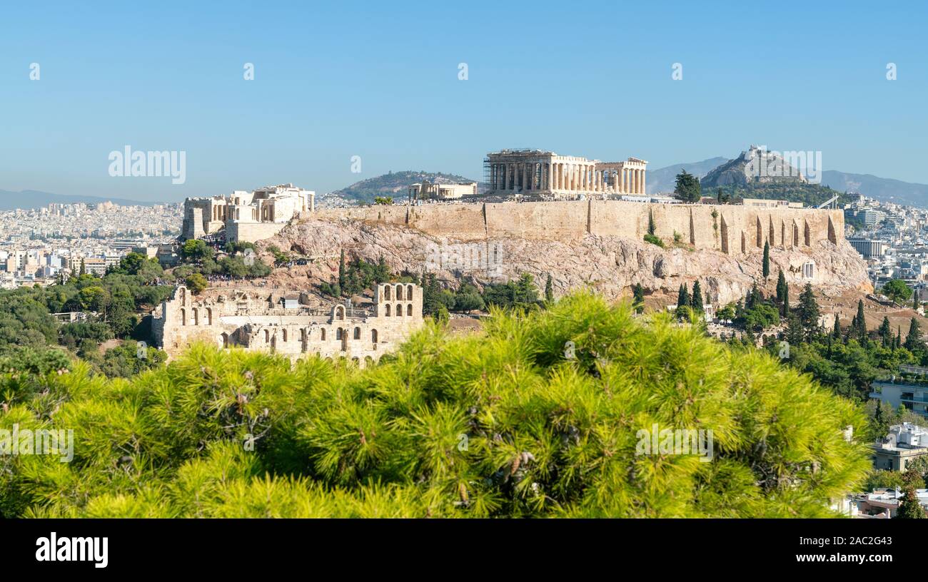 Picturesque view of Acropolis Hill in Athens, capital of Greece. Stock Photo