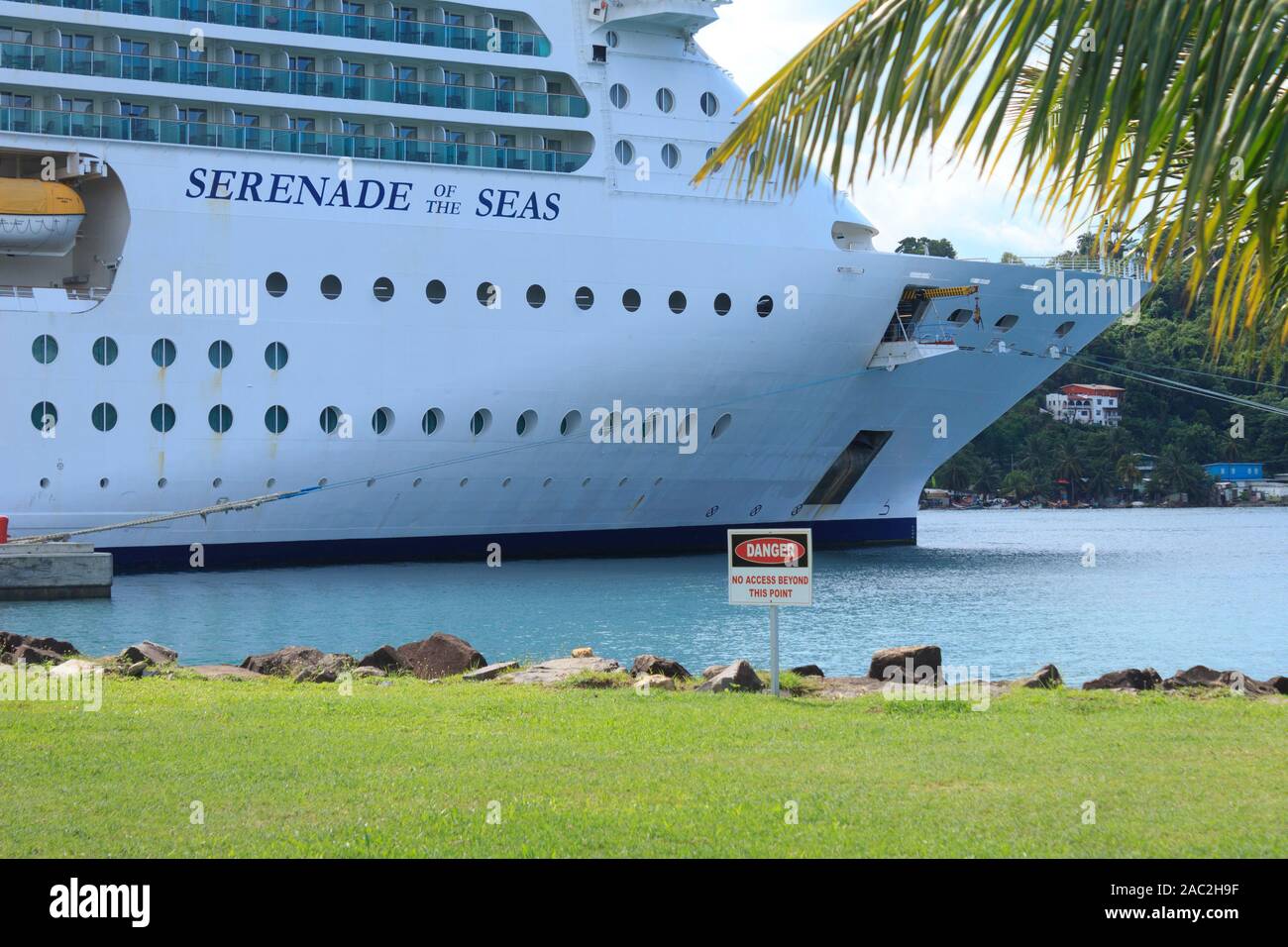 Castries, Saint Lucia - November 23, 2019. The vessel Serenade of the Seas docked at Castries harbor in Saint Lucia on a bright afternoon Stock Photo