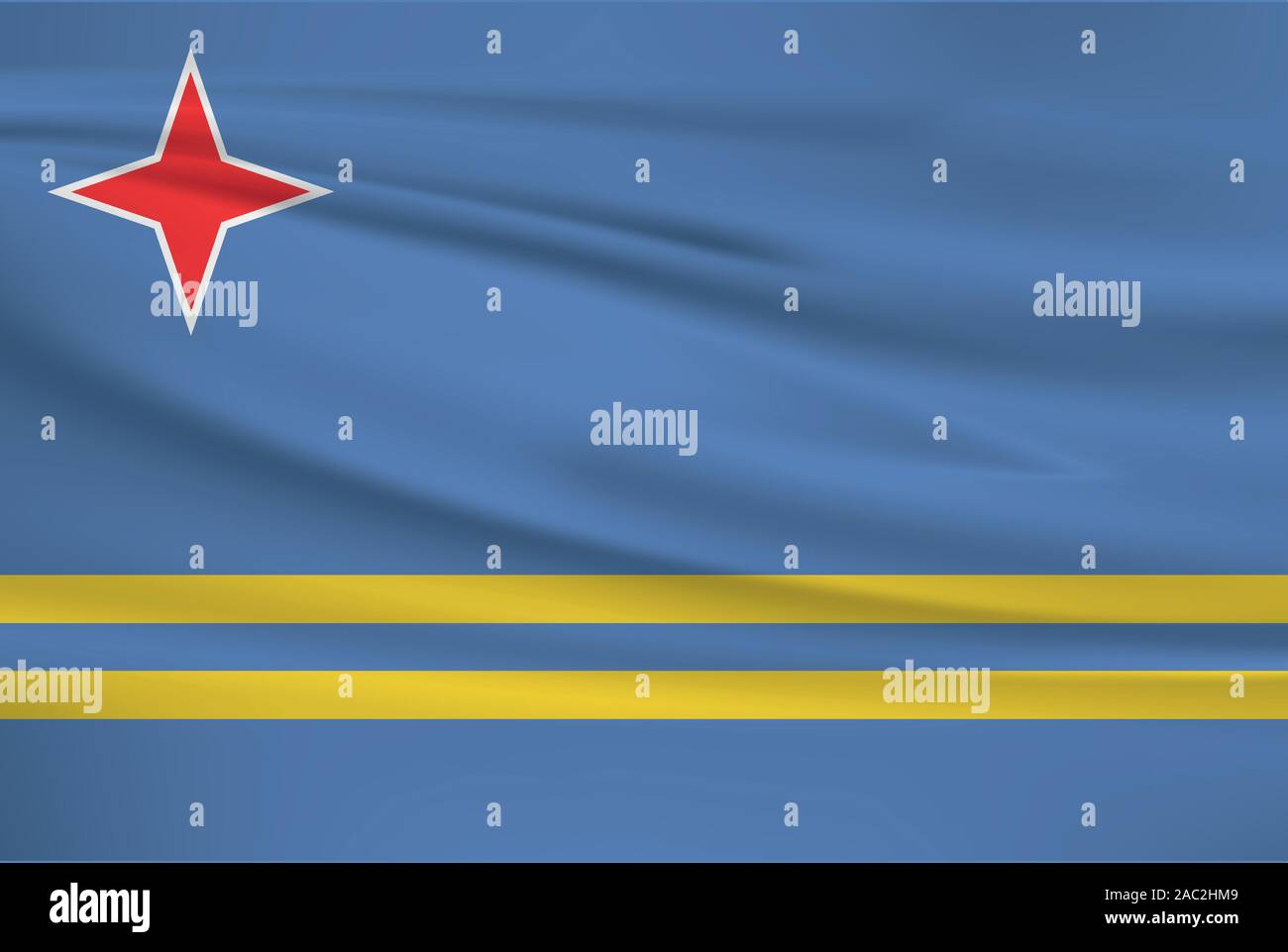 Waving Aruba flag, official colors and ratio correct. Aruba national flag. Vector illustration. Stock Vector