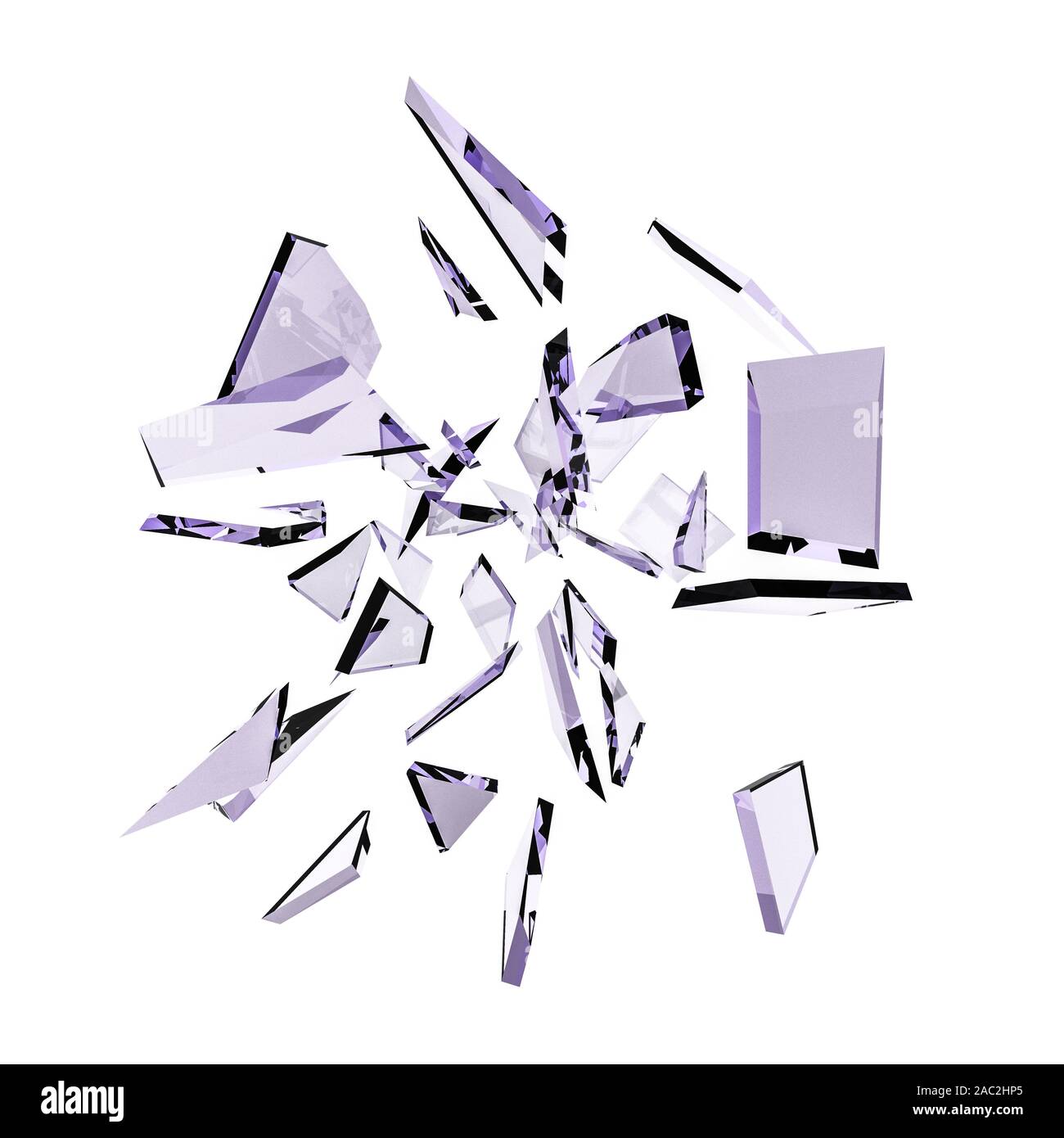 Abstract white background with isolated glass shards and glitter. 3d ...