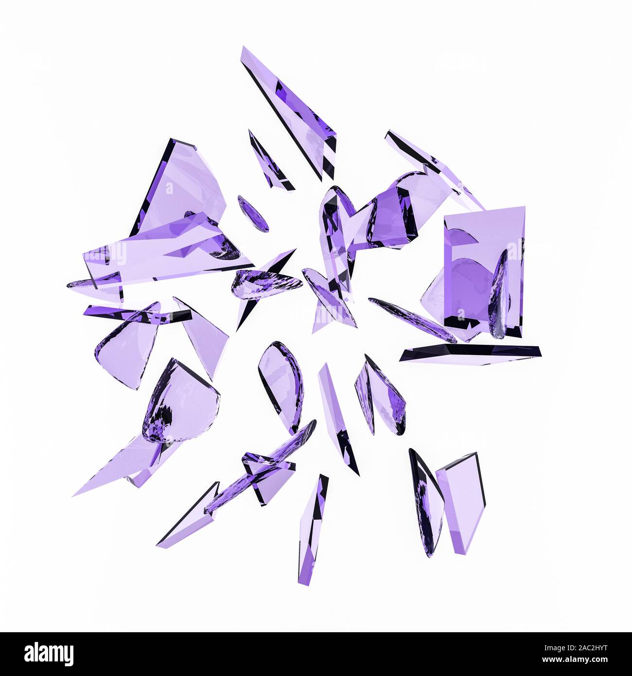 Abstract white background with isolated glass shards and glitter. 3d ...
