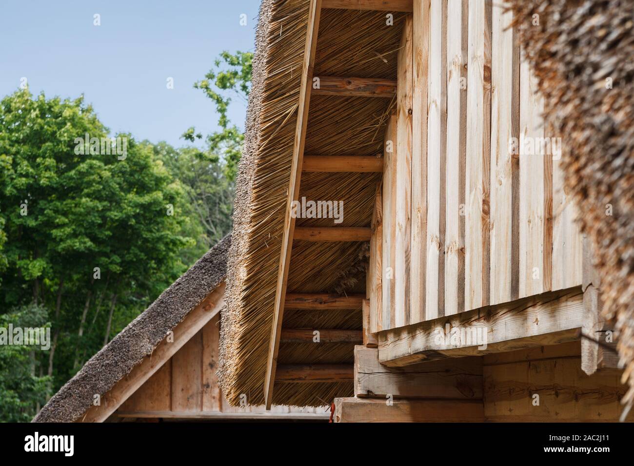 Small Wooden Cottages With Straw Roof Stock Photo 334430909 Alamy