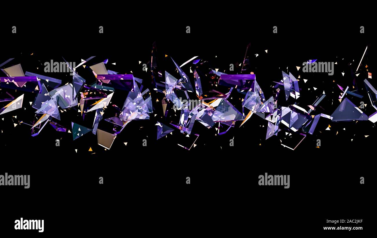 Abstract black background with glass shards and glitter. 3d rendering ...