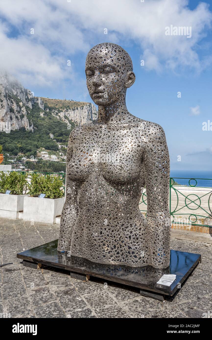 Capri, Italy - August 13, 2019: Seo Young Deok chain sculpture in Capri center Stock Photo