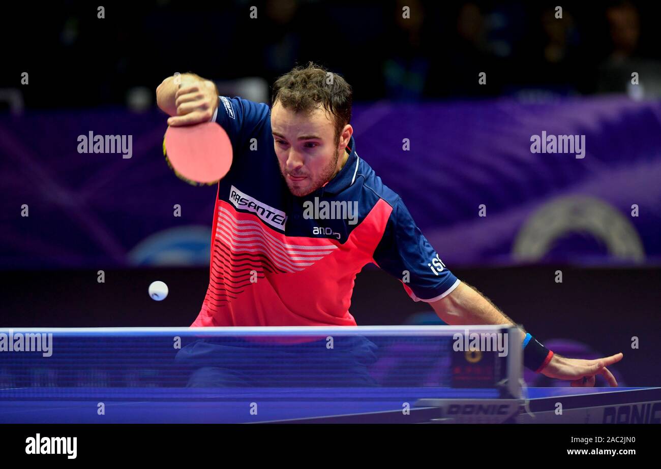 Simon Gauzy of France in action against Ma Long of China in their Men's  Singles Round of 16 match during the 2019 ITTF Men's World Cup in Chengdu  City Stock Photo - Alamy