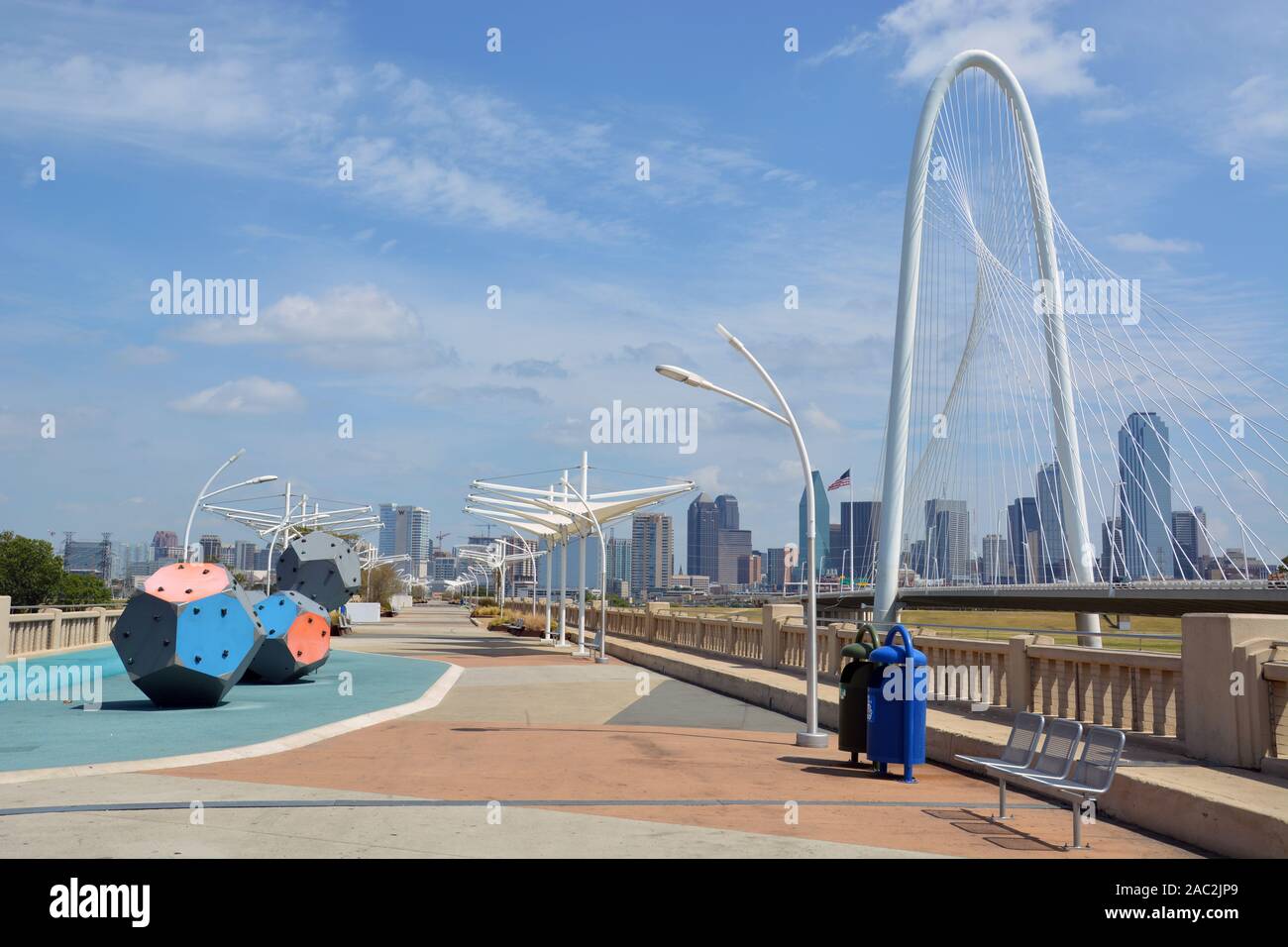 Dallas' Ronald Kirk Bridge, formerly Continental Ave., was turned into a pedestrian bridge when the modern Hunt Hill Bridge opened in 2012. Stock Photo