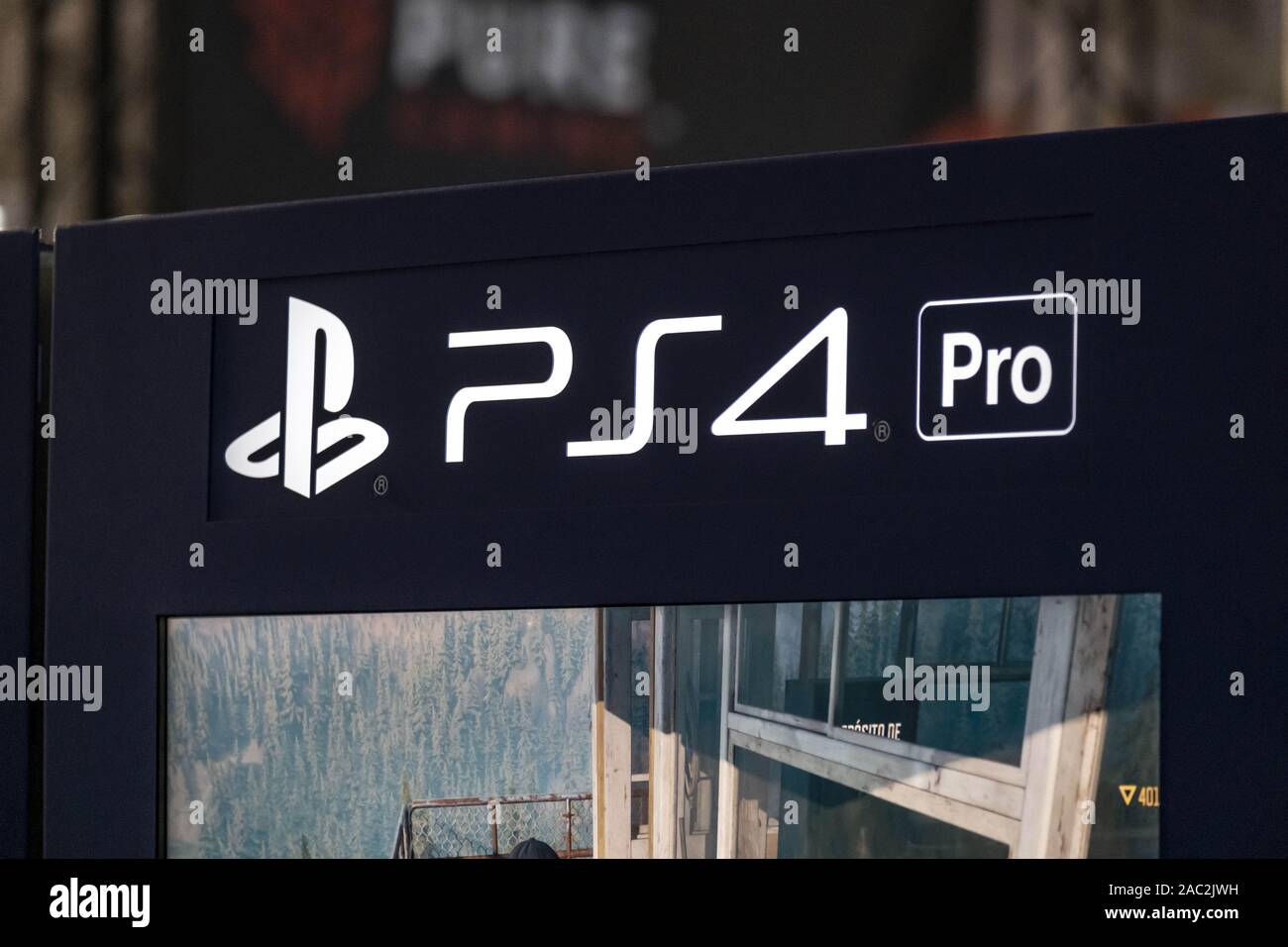 Barcelona, Spain. 29th Nov, 2019. PlayStation PS4 Pro logo seen during the festival.The NiceOne Barcelona Gaming & Digital Experiences Festival dedicated the game industry and virtual reality takes place at
