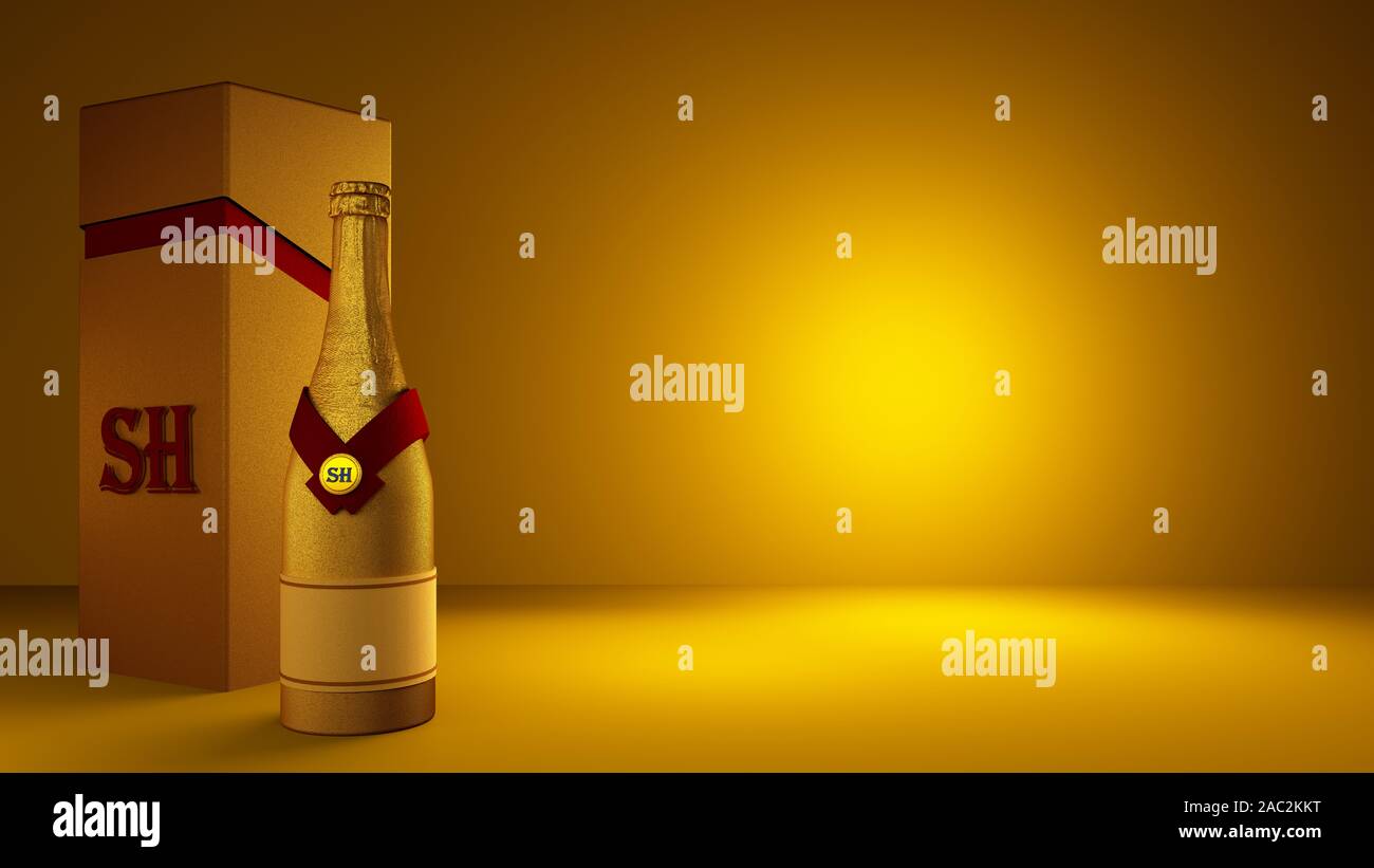 Download Beautiful Yellow Background With A Bottle Of Champagne Gold Matte Packaging And Stylish Interior 3d Rendering 3d Illustration Stock Photo Alamy PSD Mockup Templates