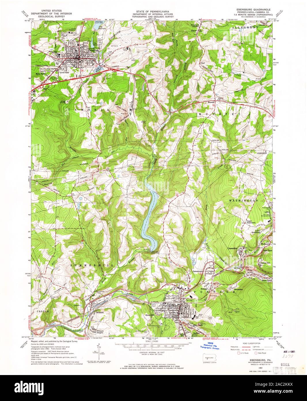 USGS TOPO Map Pennsylvania PA Ebensburg 170656 1963 24000 Restoration ...