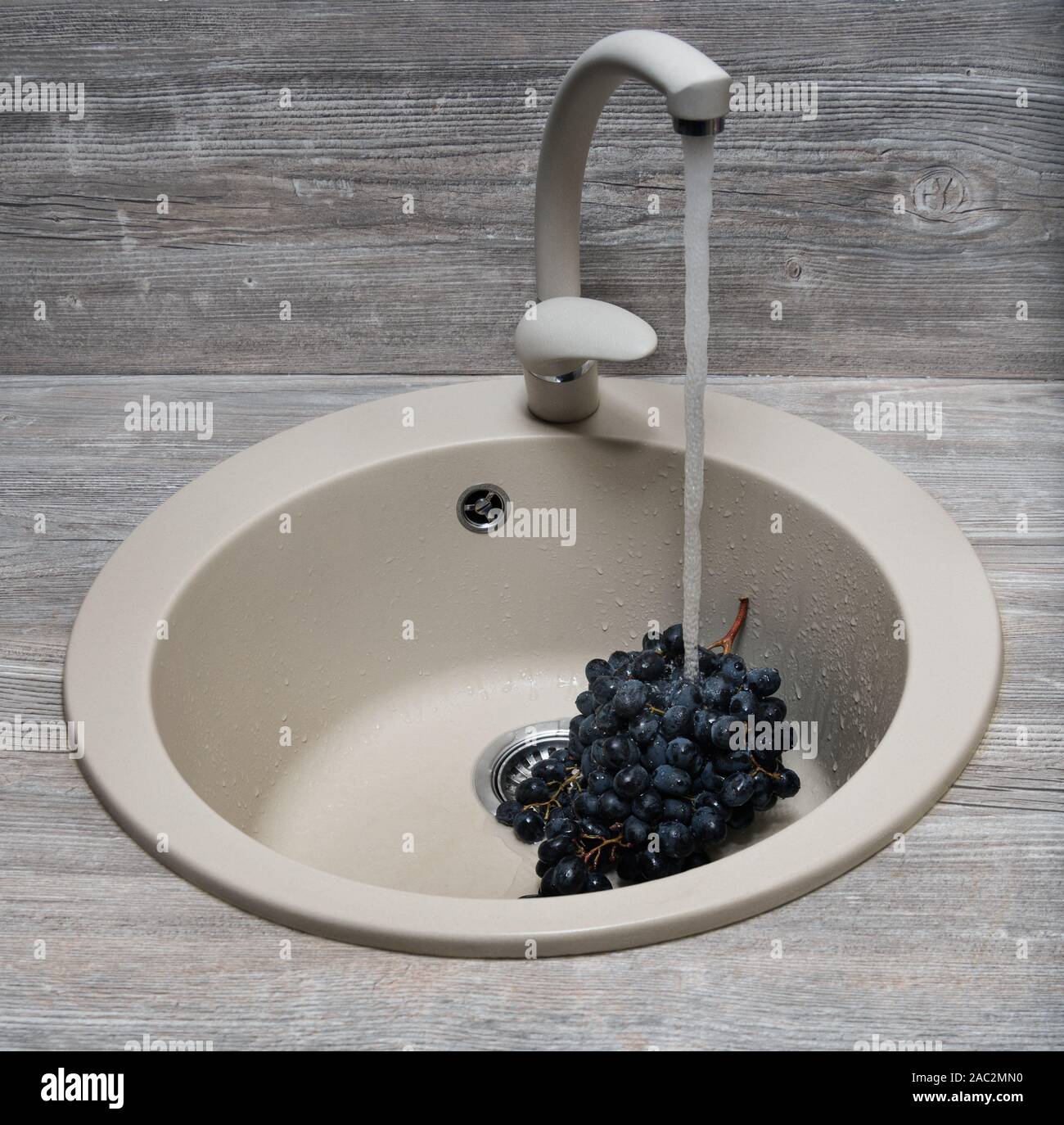 Washing a branch of grapes in the sink Stock Photo Alamy