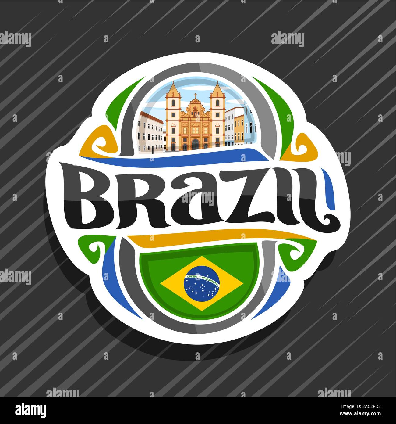Vector logo for Brazil country, fridge magnet with brazilian flag, original  brush typeface for word brazil and national brazilian symbol - Church of S  Stock Vector Image & Art - Alamy