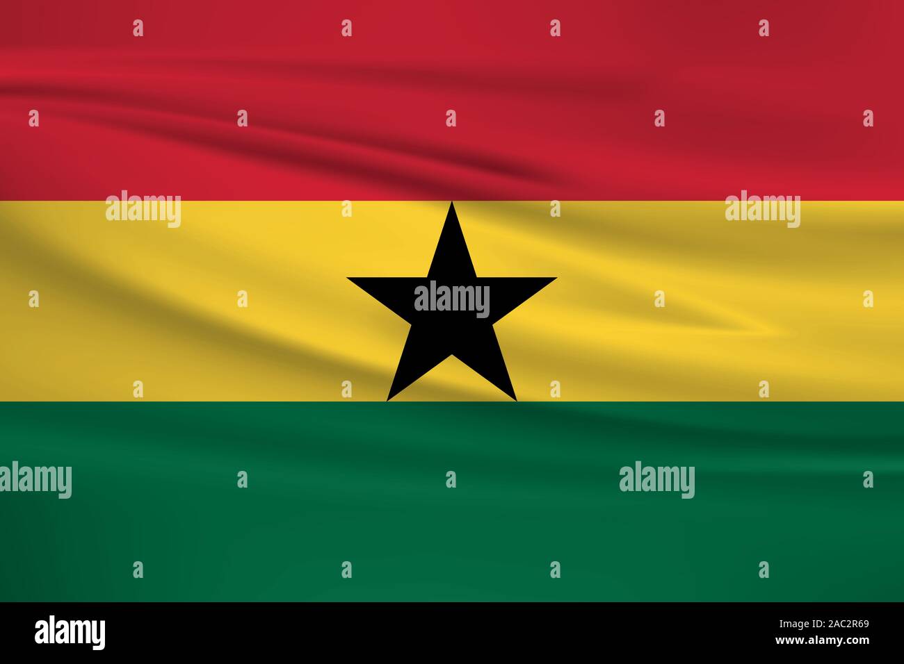 Waving Ghana flag, official colors and ratio correct. Ghana national flag. Vector illustration. Stock Vector
