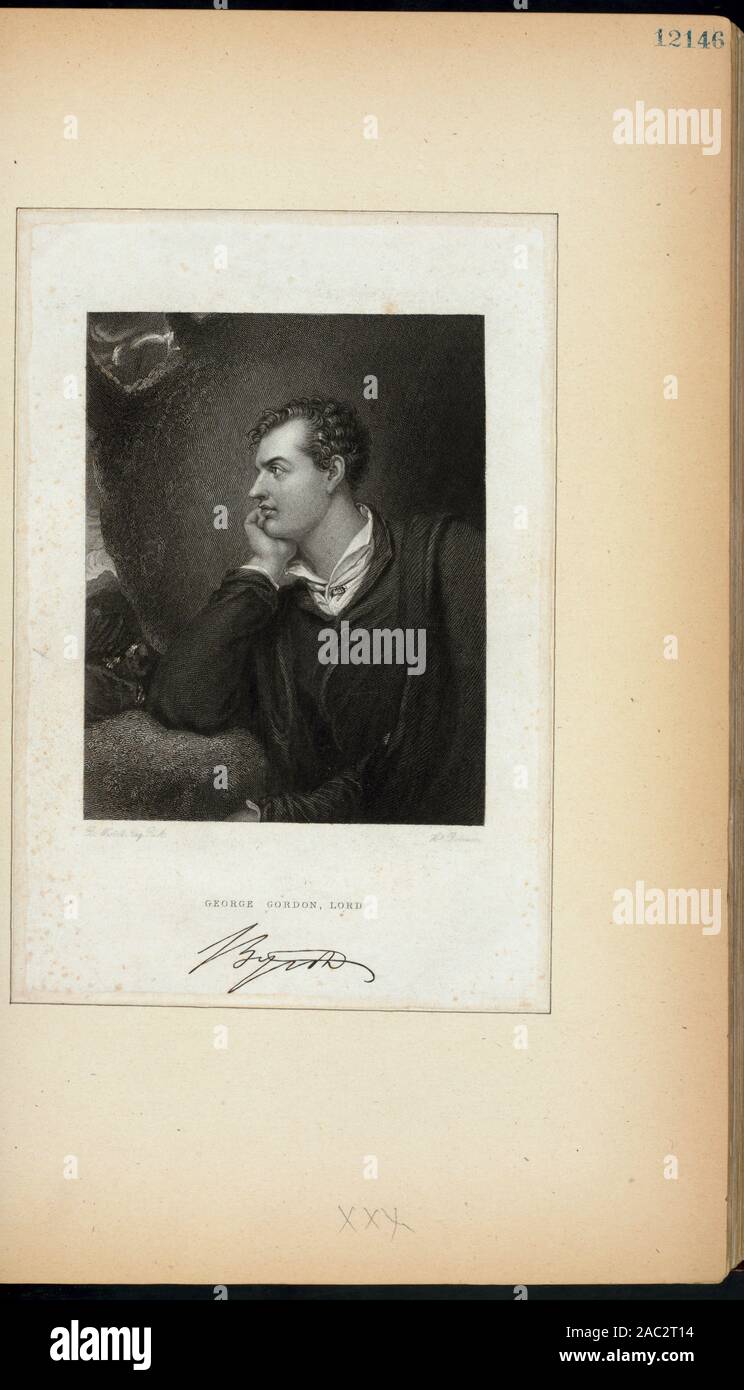 George Gordon, Lord Byron Illustrated by Thomas Addis Emmet, 1880. Volume 2 consists of pages 1-99 of the 1865, quarto, edition of the work, volume 3 of pages 99-213, volume 5 of pages 303-400. EM12146 H.y Robinson, scGeorge Gordon, Lord Byron. Stock Photo