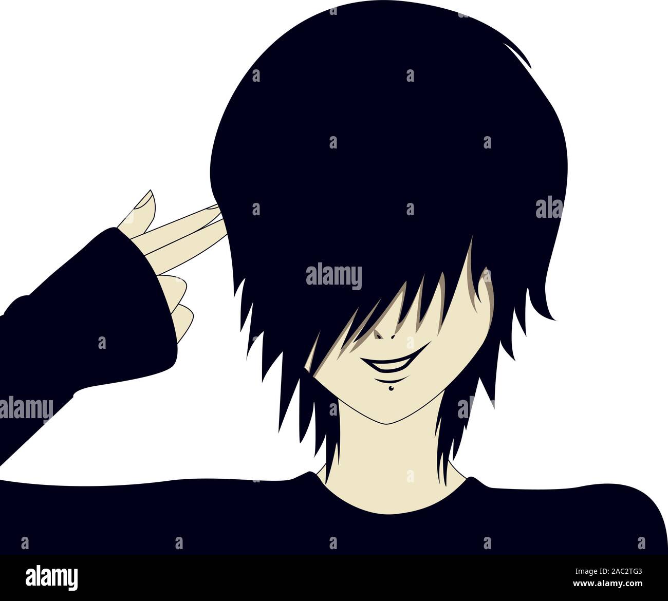 A young emo kid with hand shaped like a gun. Stock Vector