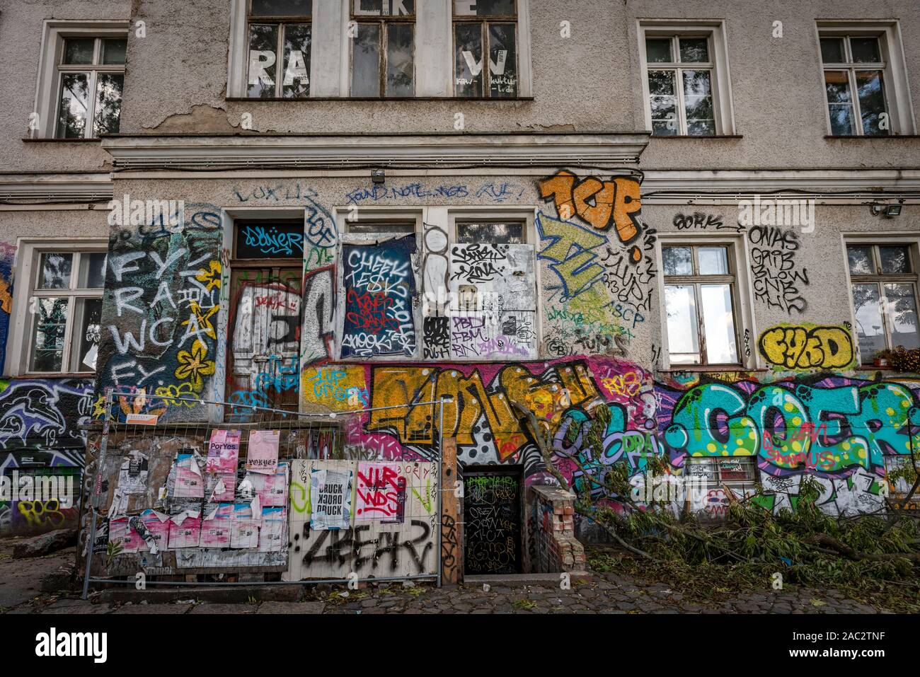 A heavily graffitied derelict building in Berlin, Germany Stock Photo