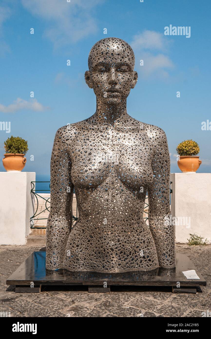 Capri, Italy - August 13, 2019: Seo Young Deok chain sculpture in Capri center Stock Photo