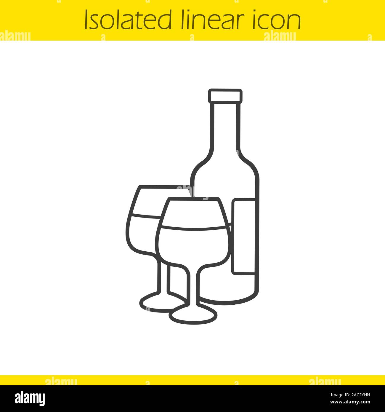 Wine linear icon. Thin line illustration. Wine bottle and glasses ...