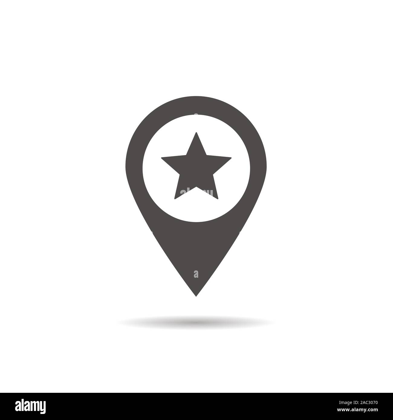 Star mark inside pinpoint icon. Drop shadow silhouette symbol. Favorite ...