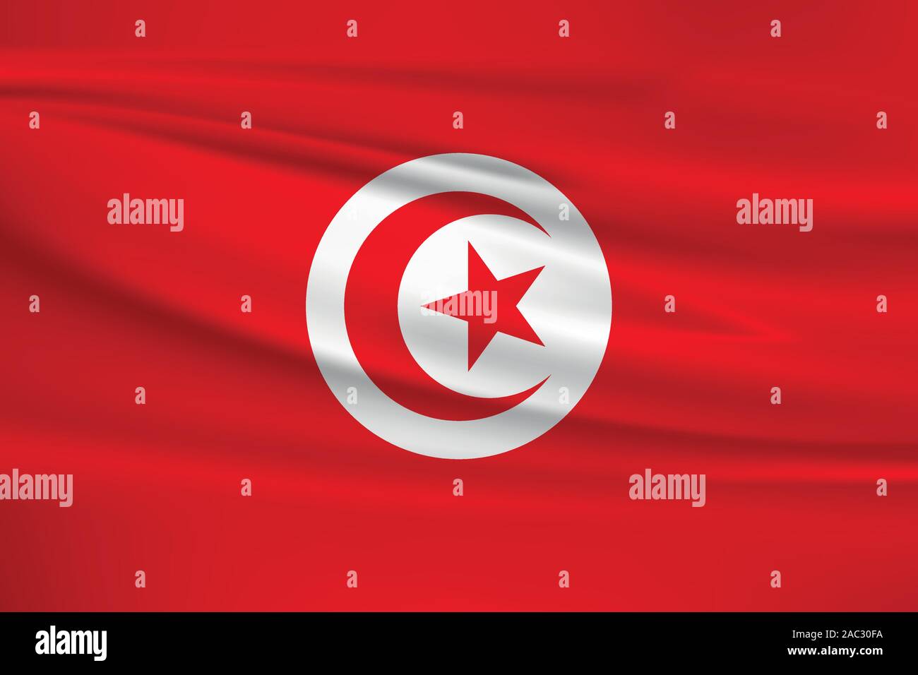 Waving Tunisia flag, official colors and ratio correct. Tunisia national flag. Vector illustration. Stock Vector