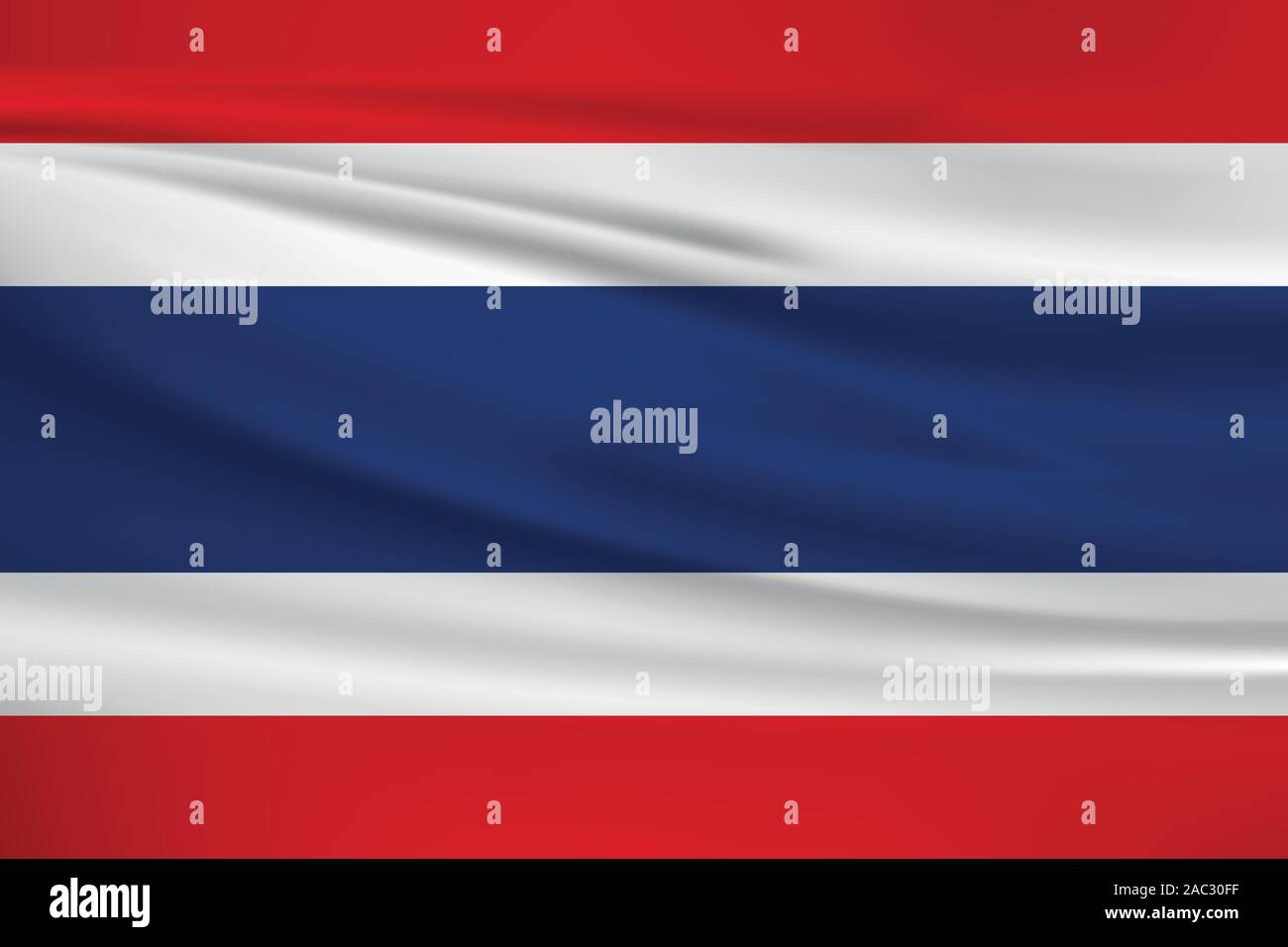 Waving Thailand flag, official colors and ratio correct. Thailand national flag. Vector illustration. Stock Vector