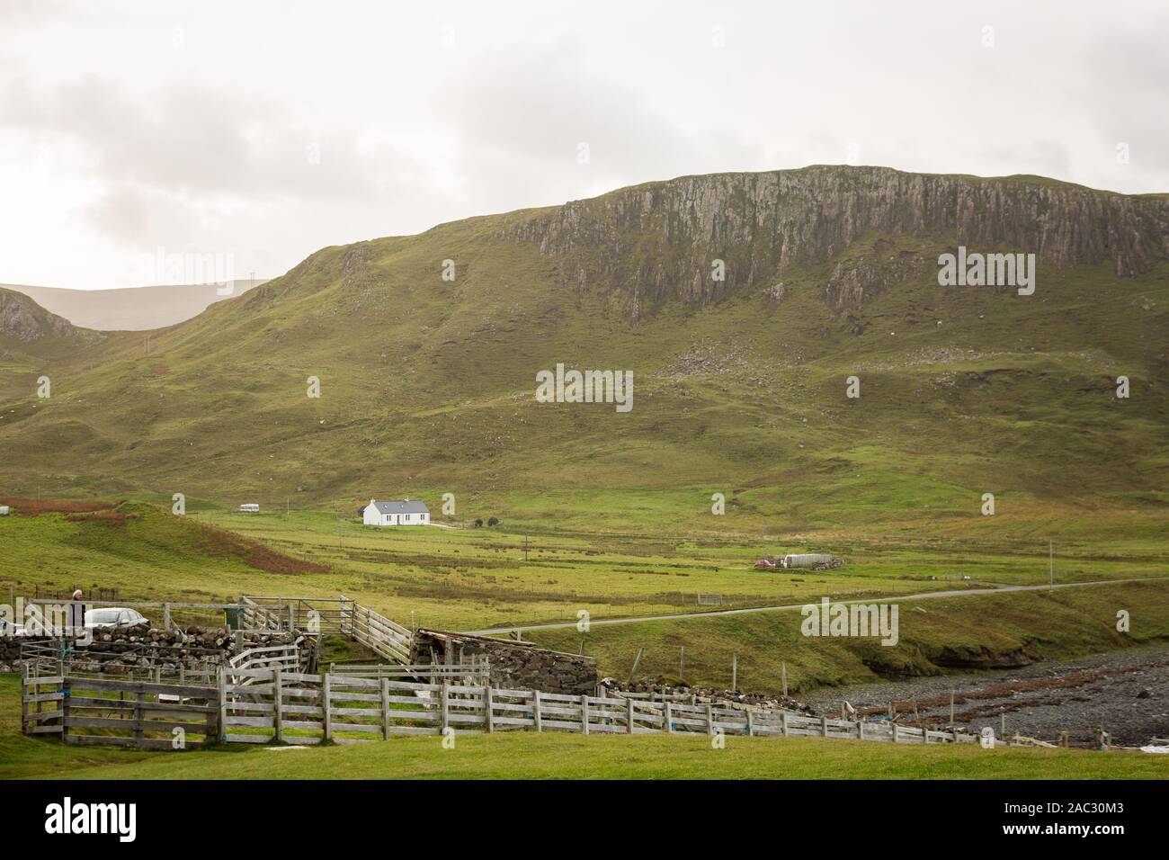 Beautiful autumn panoramic landscape in Scotland, wet weather outside ...