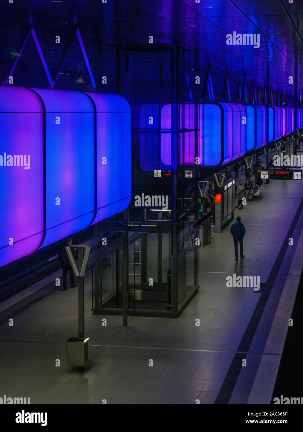 Illuminated Subway station HafenCity Universität, Hamburg, Germany, Europe Stock Photo