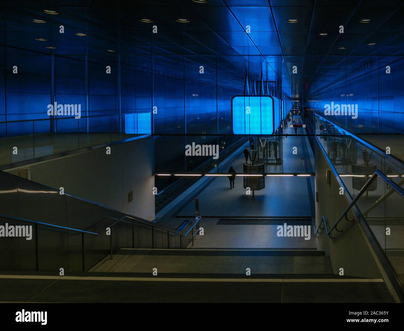 Illuminated Subway station HafenCity Universität, Hamburg, Germany, Europe Stock Photo