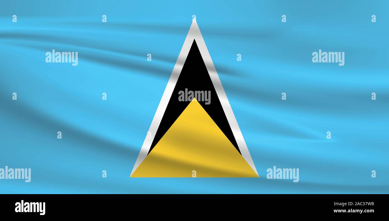 Waving Saint Lucia flag, official colors and ratio correct. Saint Lucia national flag. Vector illustration. Stock Vector