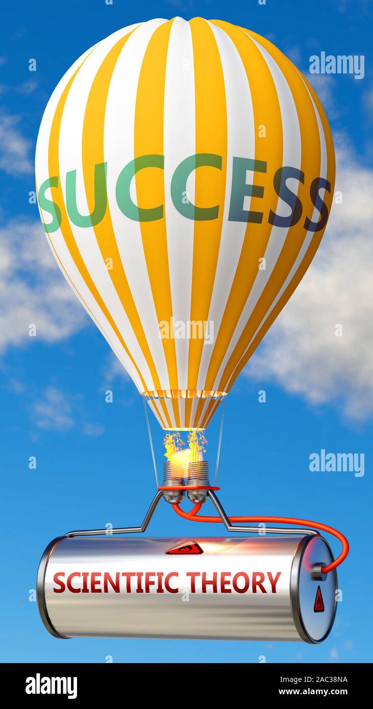Scientific theory and success - shown as word Scientific theory on a fuel tank and a balloon, to symbolize that Scientific theory contribute to succes Stock Photo