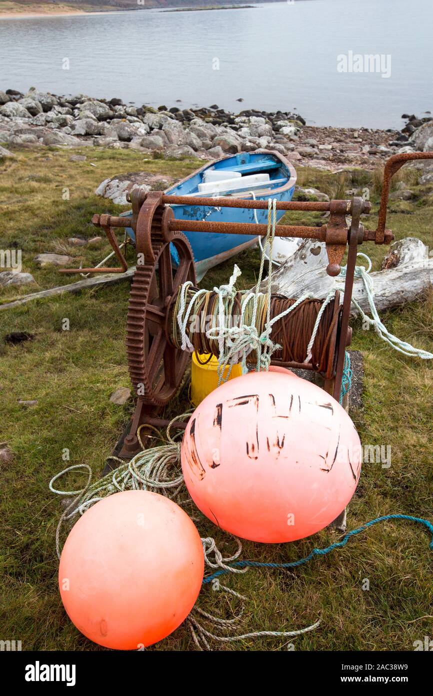 An old winch and fishing boat at Redpoint, west of Gairloch, Scotland
