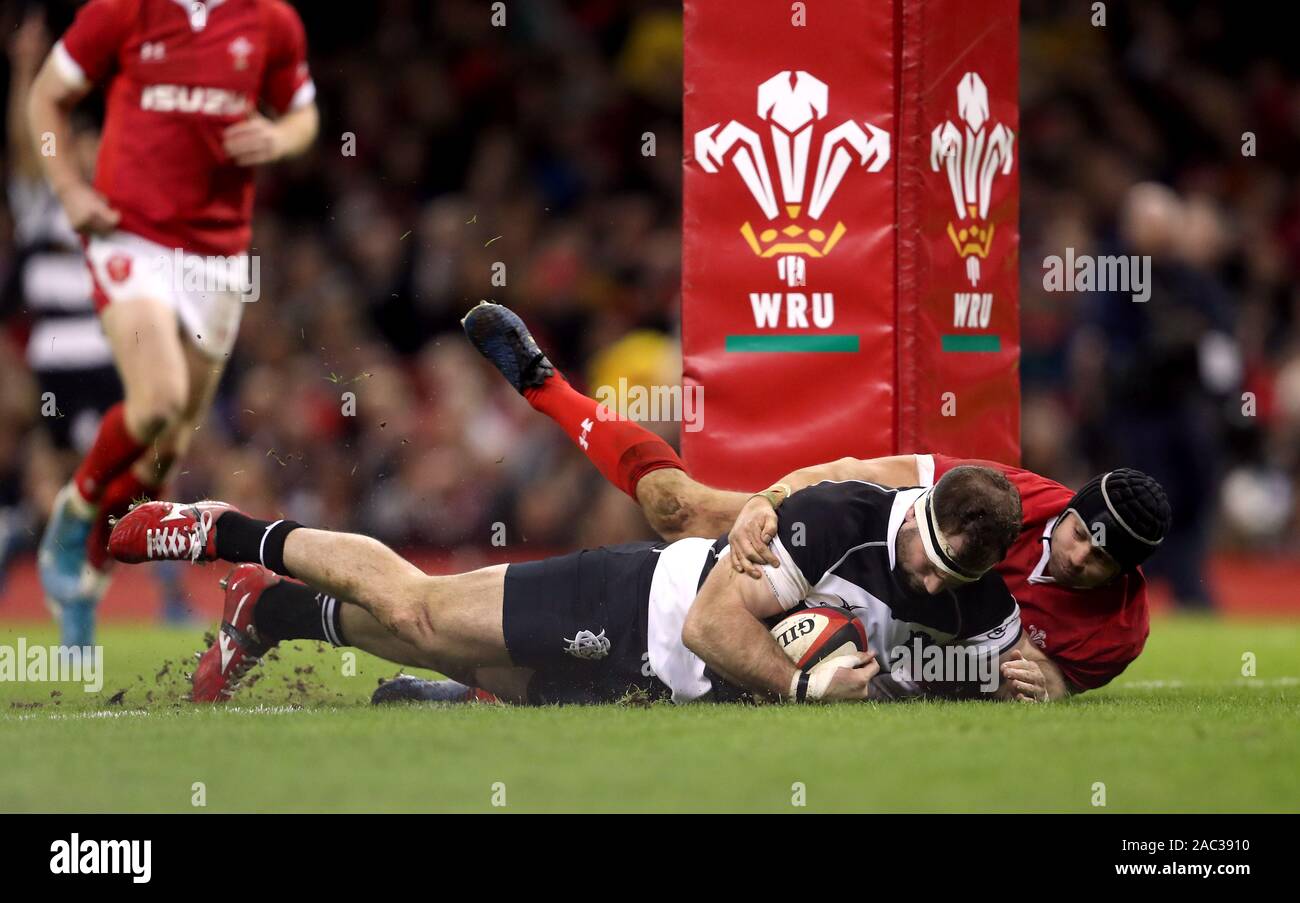 Barbarians' Craig Millar scores a try during the International match at the  Principality Stadium, Cardiff Stock Photo - Alamy
