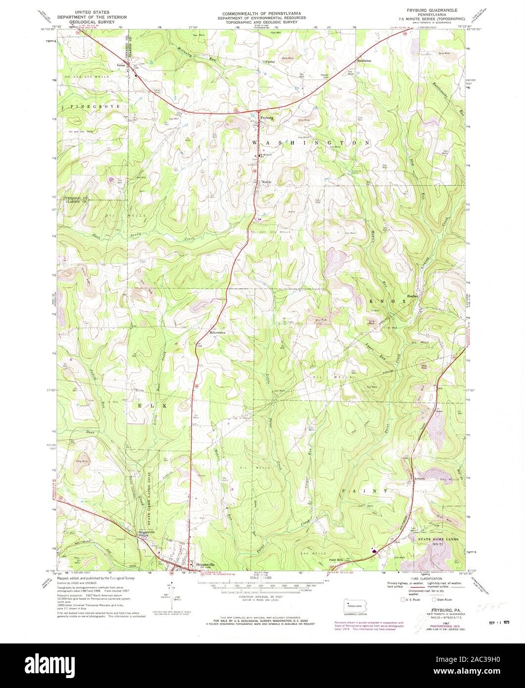 USGS TOPO Map Pennsylvania PA Fryburg 172697 1967 24000 Restoration Stock Photo