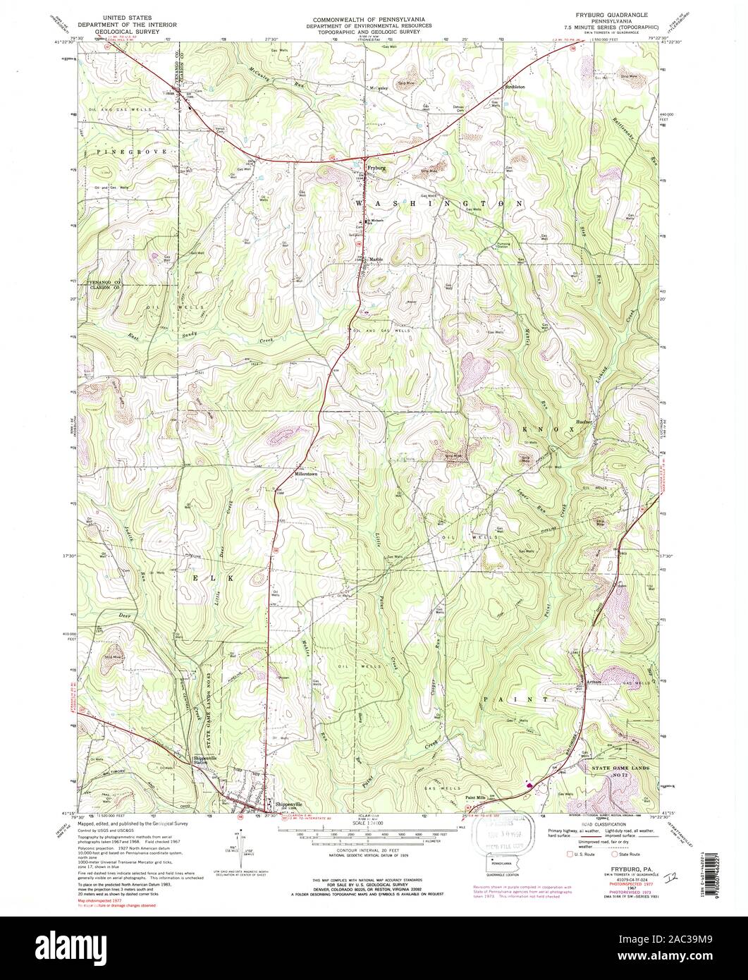 USGS TOPO Map Pennsylvania PA Fryburg 223088 1967 24000 Restoration Stock Photo