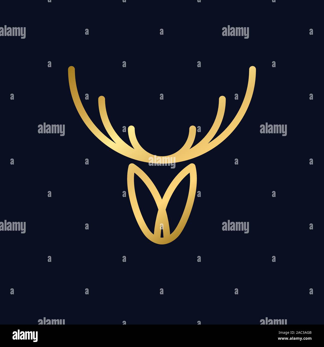 deer logo, line gold abstract minimal icon, head of reindeer, vector