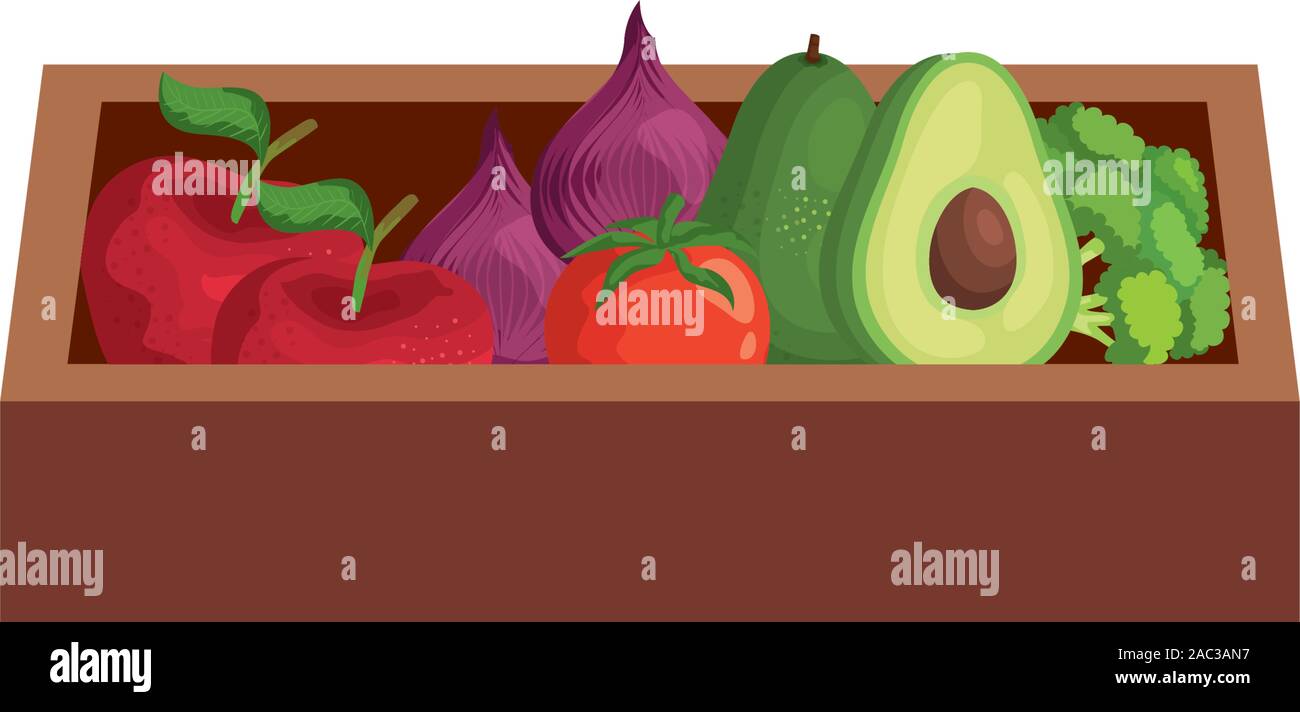 healthy vegetable in wooden box isolated icon Stock Vector Image & Art ...