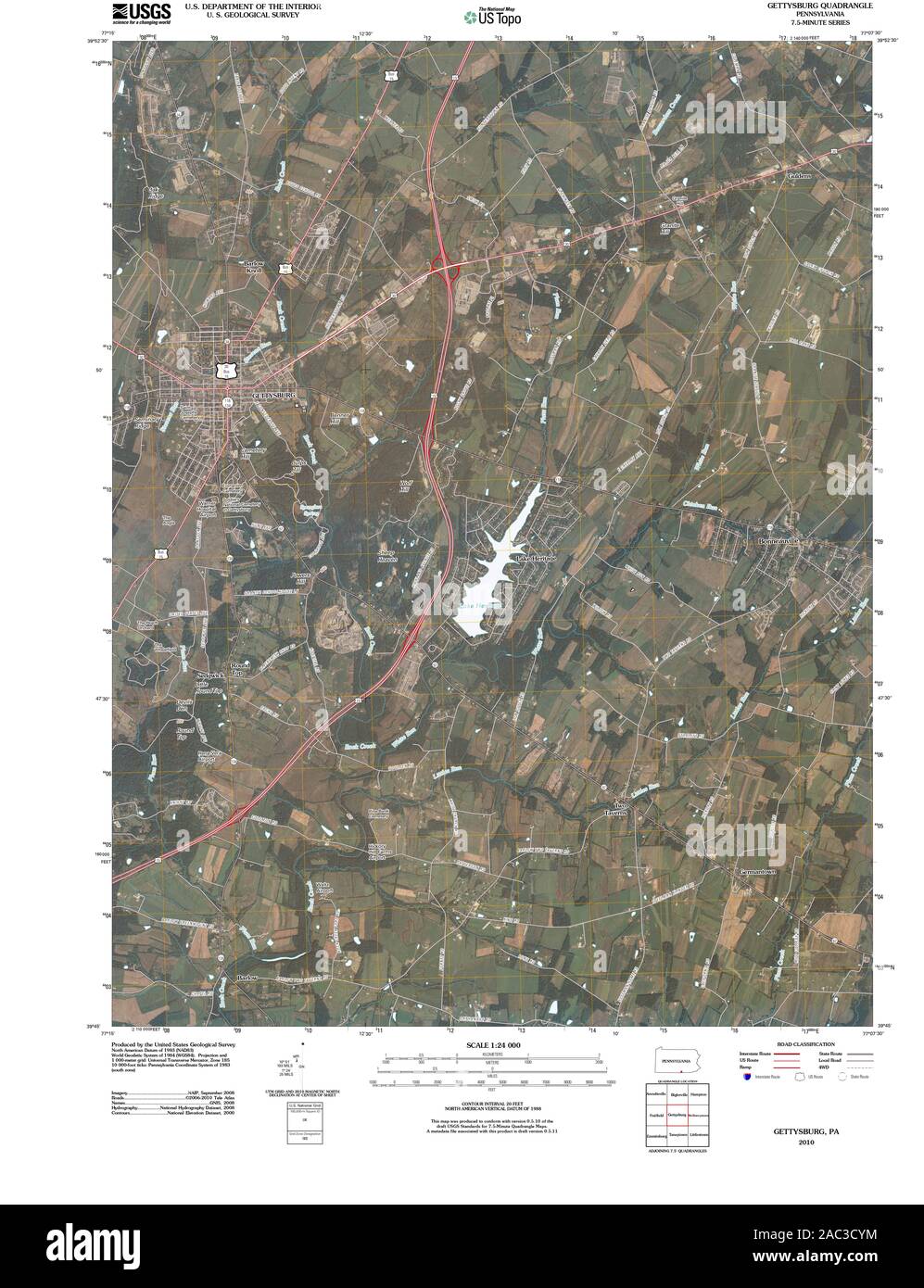 USGS TOPO Map Pennsylvania PA Gettysburg 20100610 TM Restoration Stock Photo