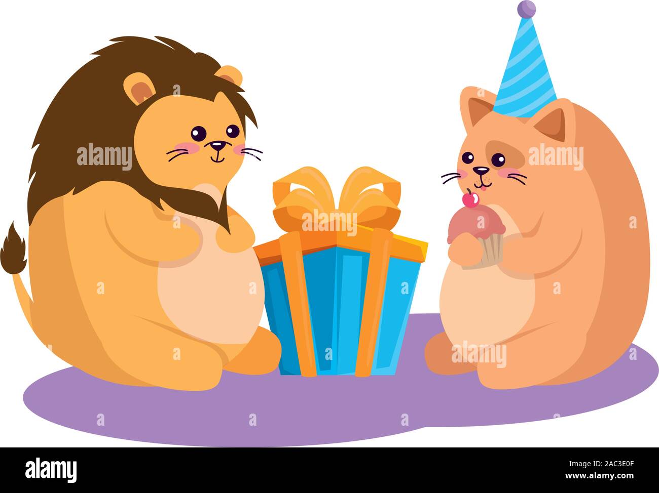 Unicorn and lion with happy birthday vector design Stock Vector Image ...
