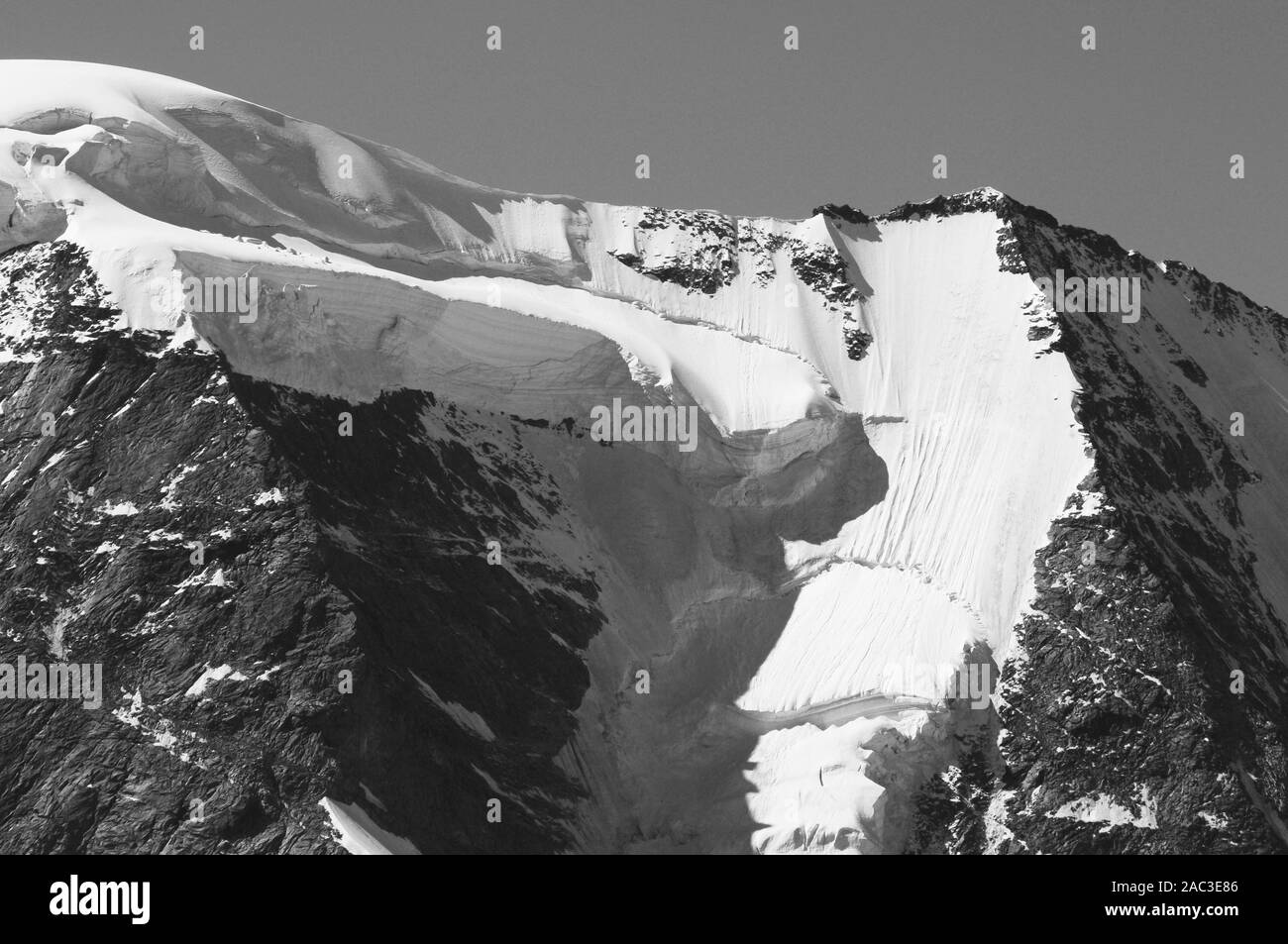 Swiss Alps: Due to the global climate change the glaciers and the permafrost are melting like here in the Bernina mountains in the upper Engadin Stock Photo