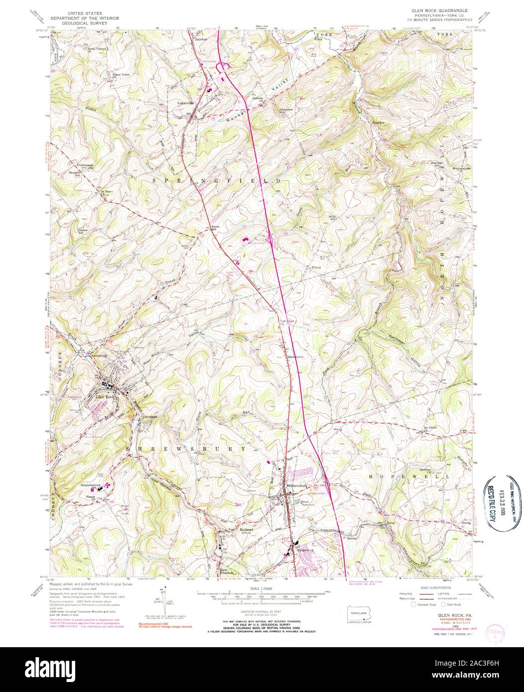 USGS TOPO Map Pennsylvania PA Glen Rock 8032440 1954 24000 Restoration ...
