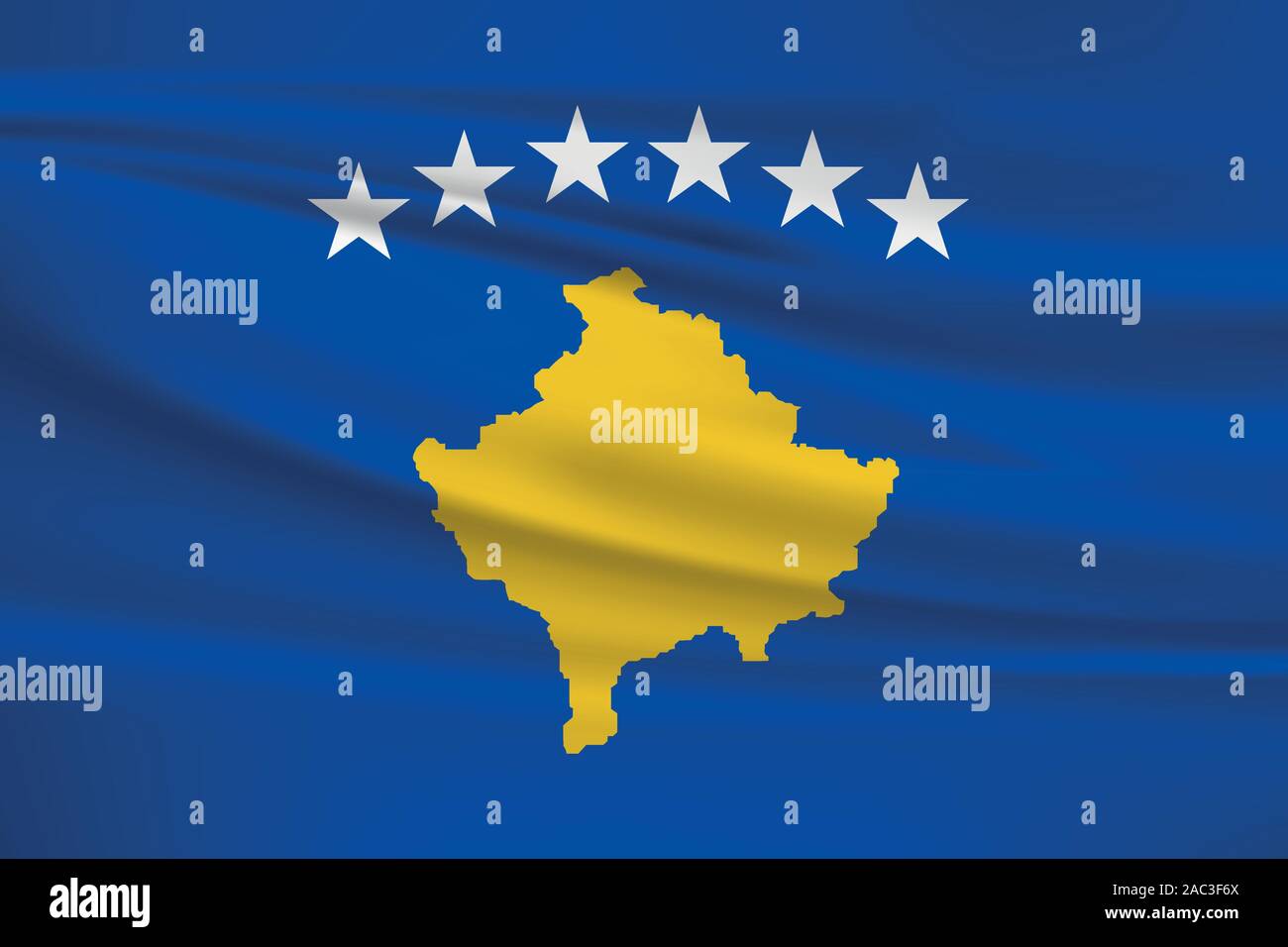 Waving Kosovo flag, official colors and ratio correct. Kosovo national flag. Vector illustration. Stock Vector
